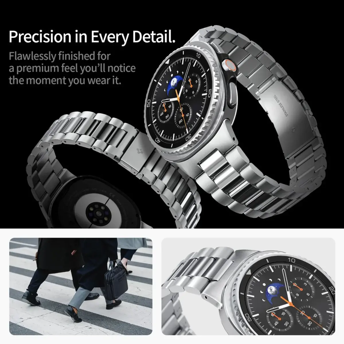 Spigen Modern Fit 316L Galaxy Watch Bandje 9 / 8 - 40/44/46MM - RVS - Zilver afbeelding 4