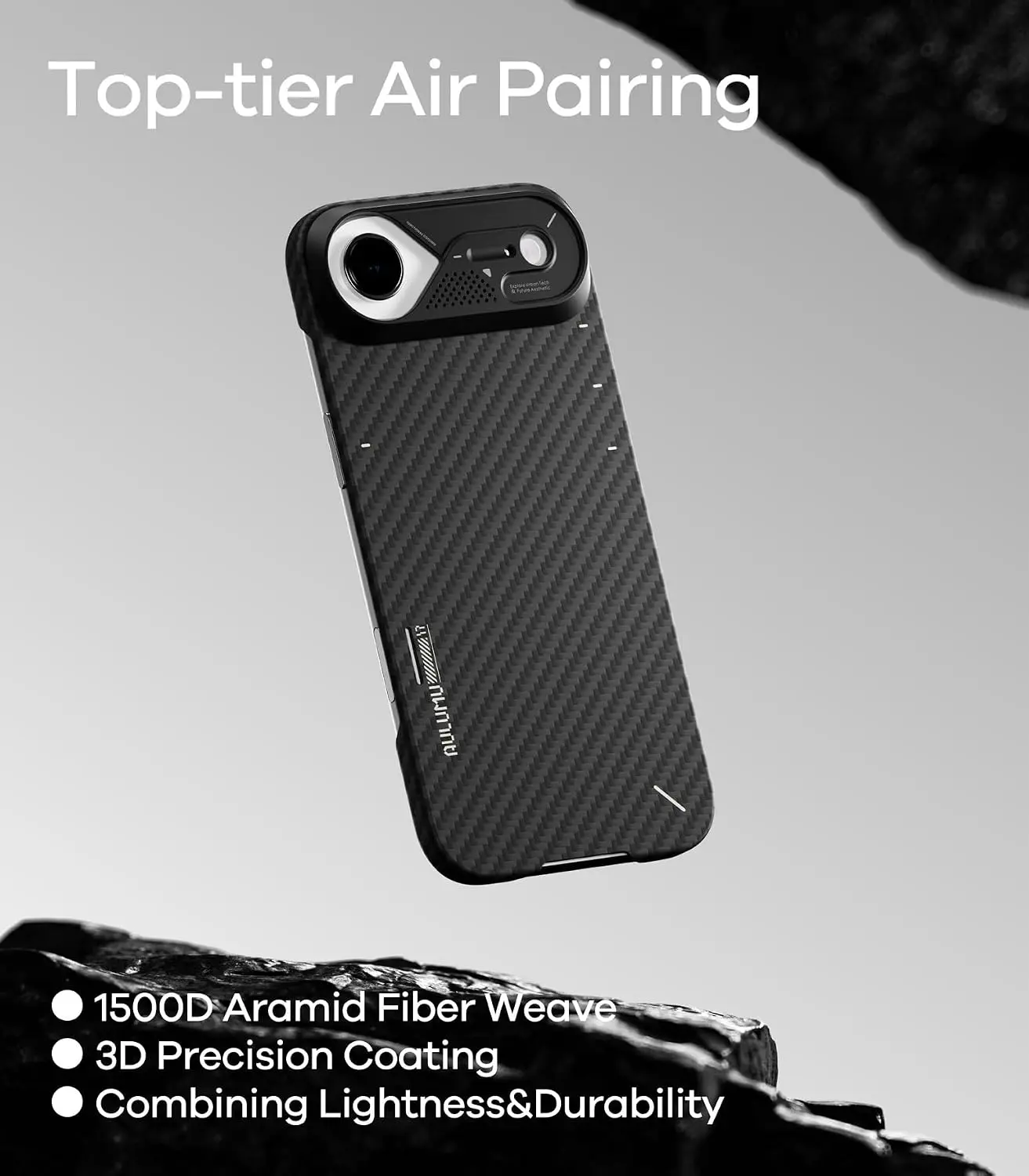 AULUMU Ultra-Slim Apple iPhone Air Hoesje Aramid Fiber MagSafe Zwart afbeelding 4