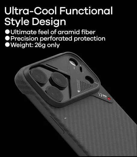 AULUMU Ultra-Slim Apple iPhone 17 Pro Max Hoesje Aramid Fiber MagSafe Zwart afbeelding 6
