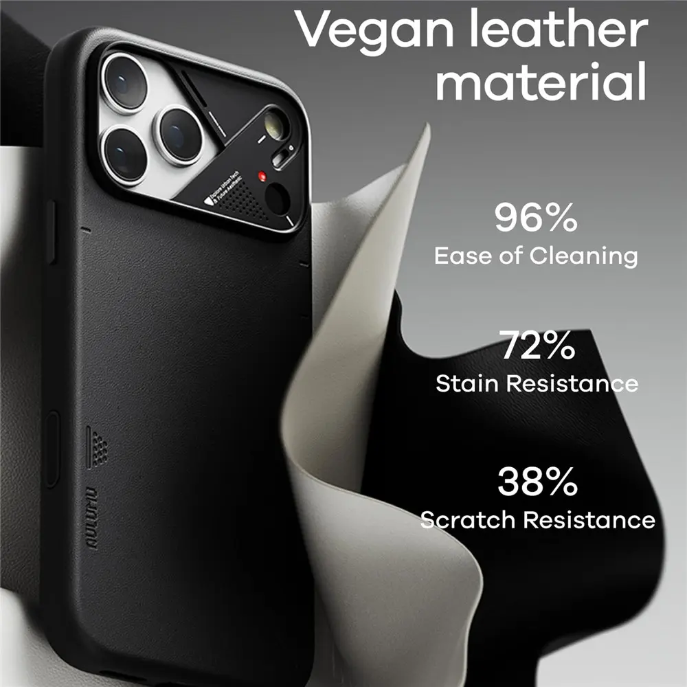 AULUMU Vegan Leather Apple iPhone 17 Pro Max Hoesje MagSafe Zwart afbeelding 3