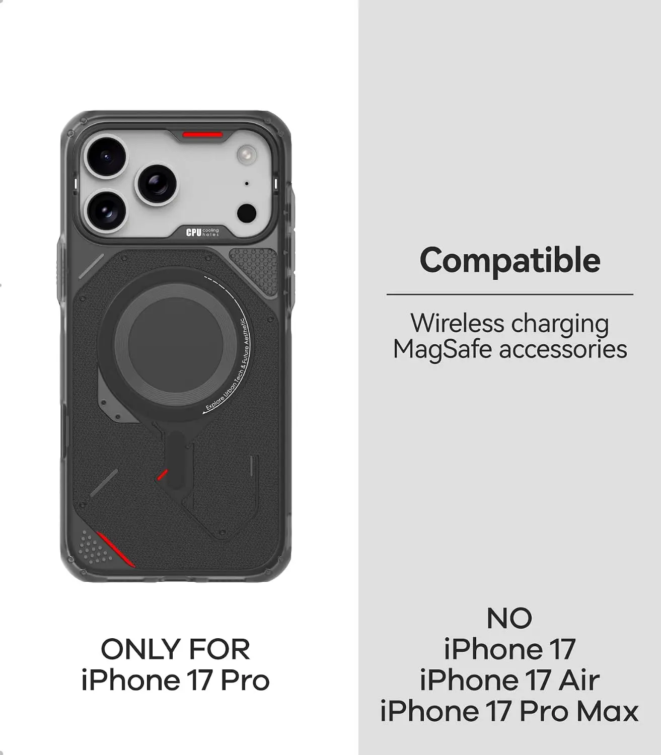 AULUMU Rugged iPhone 17 Pro Schokbestendig MagSafe Transparant Zwart afbeelding 7