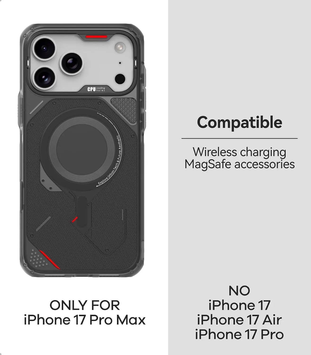 AULUMU Rugged iPhone 17 Pro Max Schokbestendig MagSafe Transparant Zwart afbeelding 7