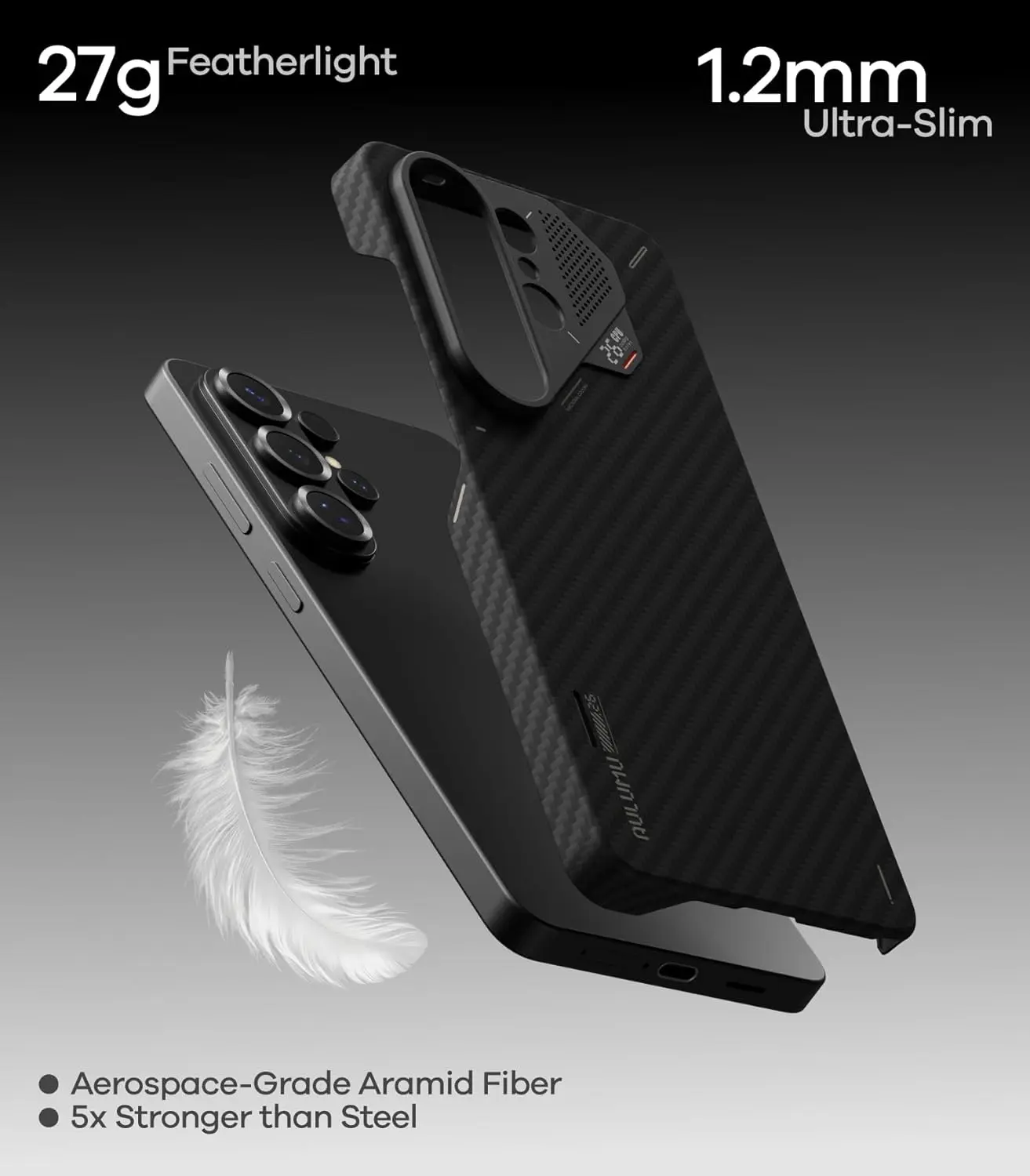 AULUMU Ultra-Slim Samsung Galaxy S26 Ultra Hoesje Aramid Fiber MagSafe Zwart afbeelding 5