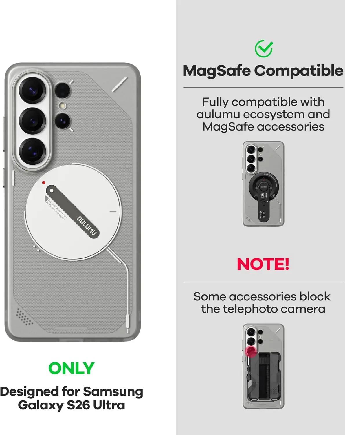 AULUMU Frosted Sansung Galaxy S26 Ultra Hoesje MagSafe Grijs afbeelding 11