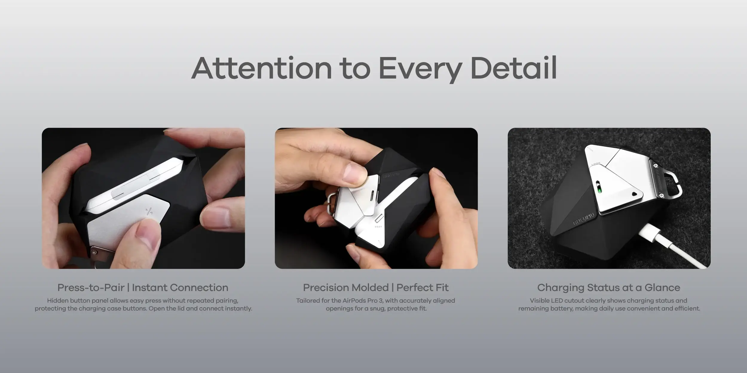 AULUMU Apple AirPods Pro 3 Hoesje met Sluiting en Koord Grijs afbeelding 7