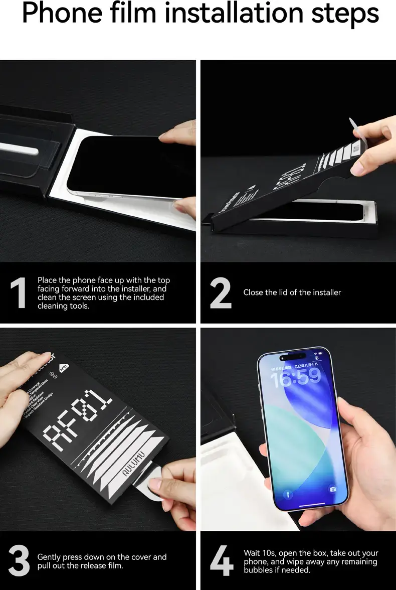 AULUMU Crystal Clear Apple iPhone 16 Pro Tempered Glass Screenprotector afbeelding 5