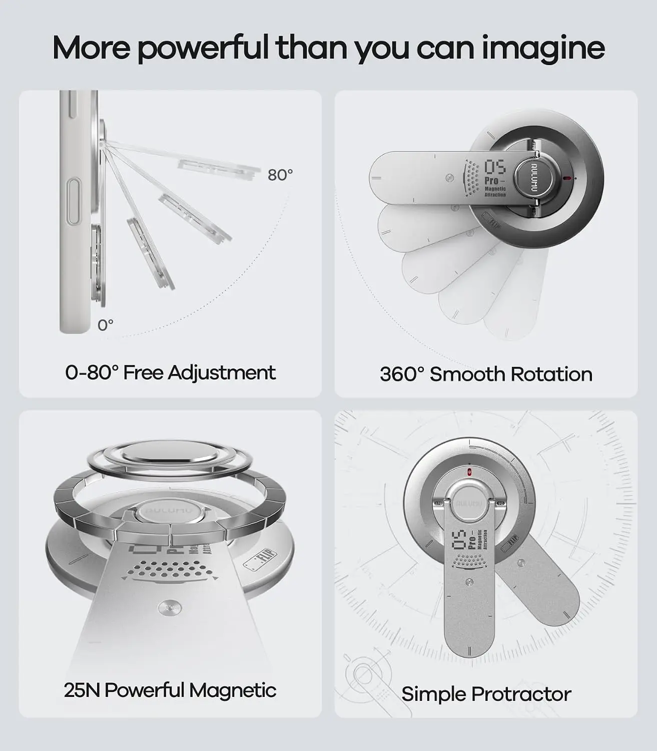Aulumu G05 Pro MagSafe Ring met Standaard en Multitool Zilver afbeelding 4