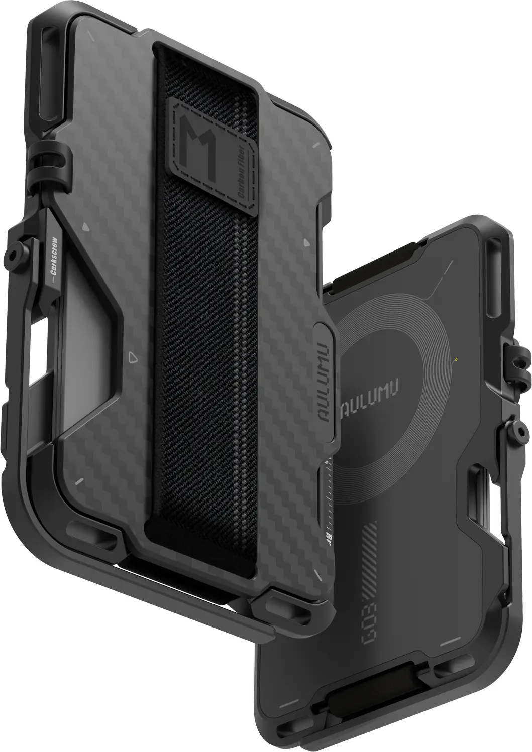 AULUMU G03 MagSafe Wallet met AirTag houder en Standaard Carbon Fiber Zwart afbeelding 1