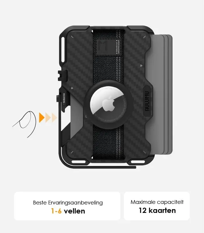 AULUMU G03 MagSafe Wallet met AirTag houder en Standaard Carbon Fiber Zwart afbeelding 6