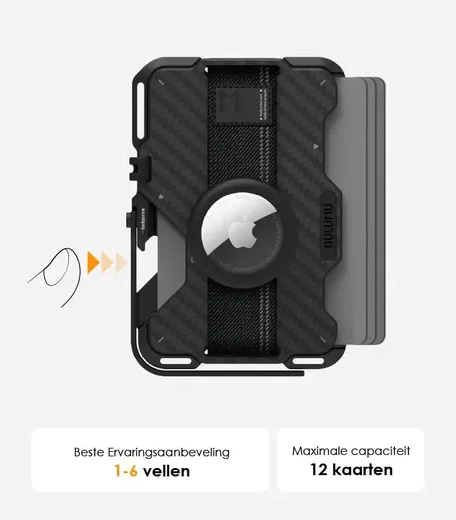 AULUMU G03 MagSafe Wallet met AirTag houder en Standaard Carbon Fiber Zwart afbeelding 6
