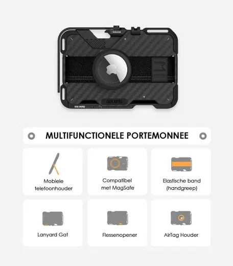 AULUMU G03 MagSafe Wallet met AirTag houder en Standaard Carbon Fiber Zwart afbeelding 4