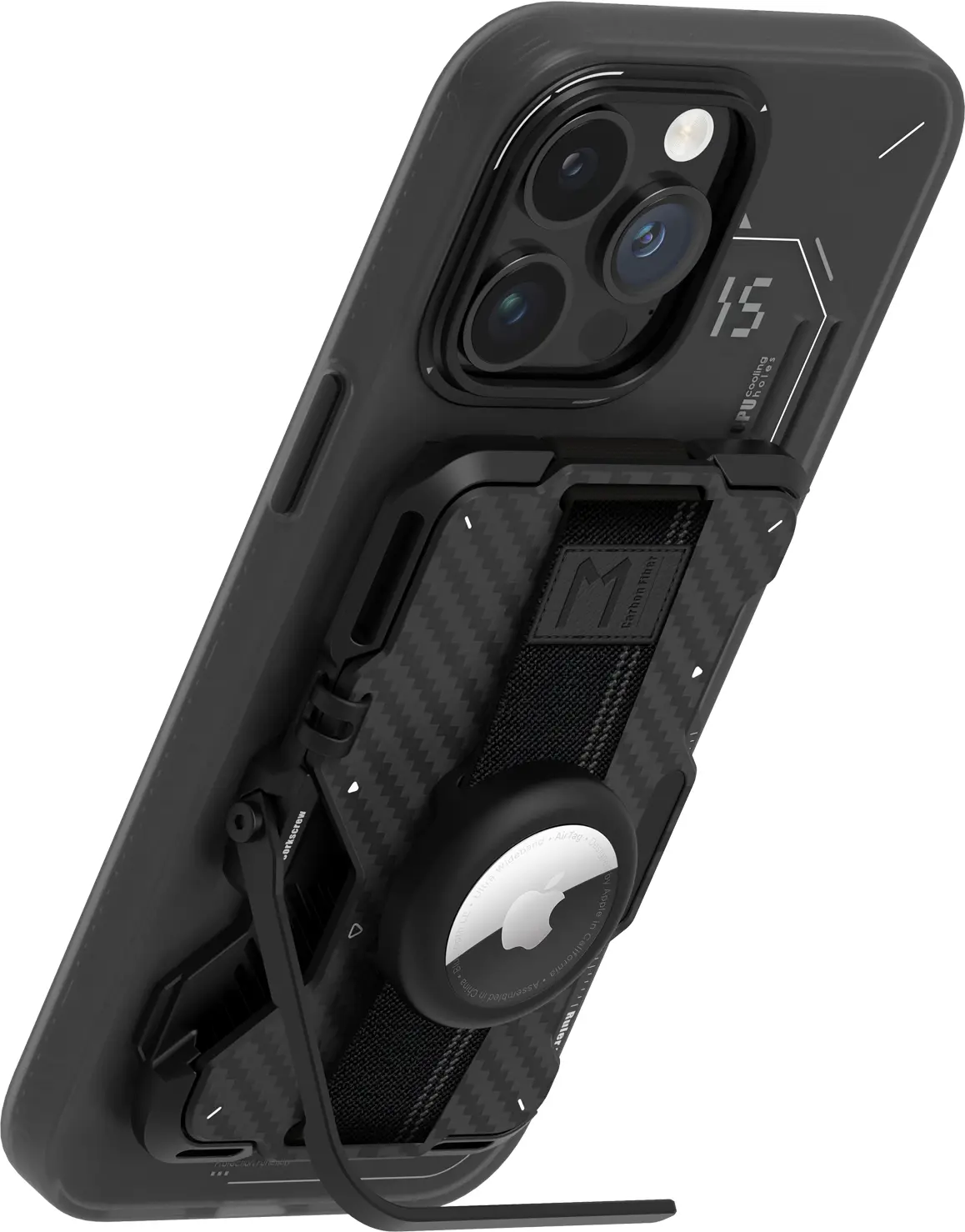 AULUMU G03 MagSafe Wallet met AirTag houder en Standaard Carbon Fiber Zwart afbeelding 2