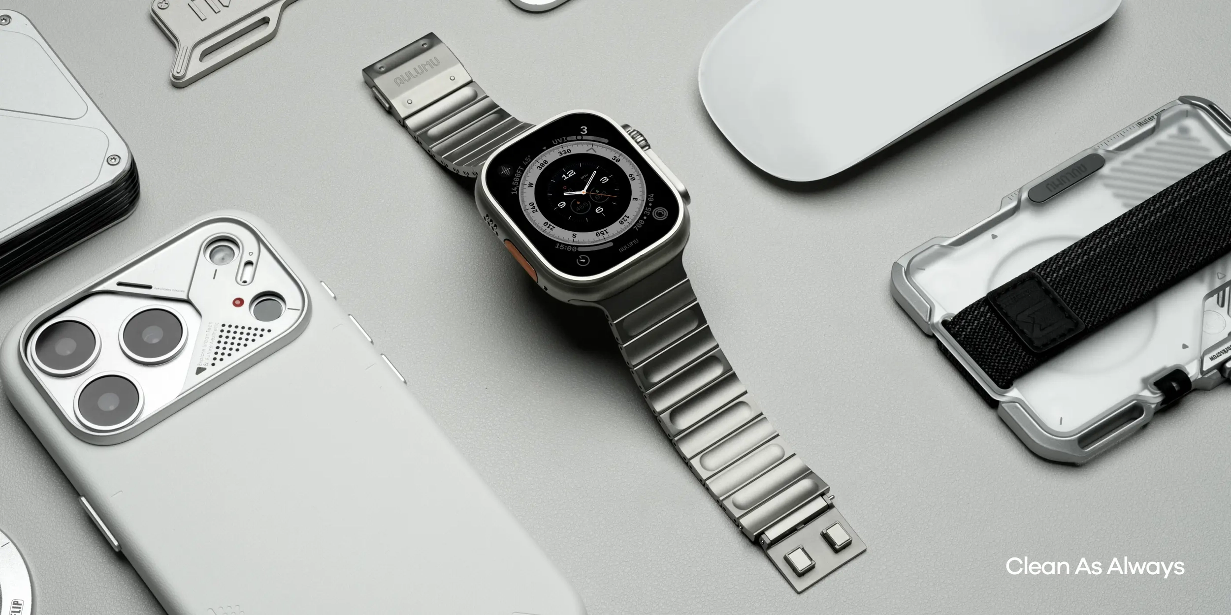 AULUMU Magnetisch Apple Watch 42/44/45/46/49mm Bandje Titanium Zwart afbeelding 9