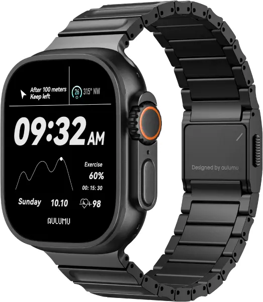 AULUMU Magnetisch Apple Watch 42/44/45/46/49mm Bandje Titanium Zwart afbeelding 1