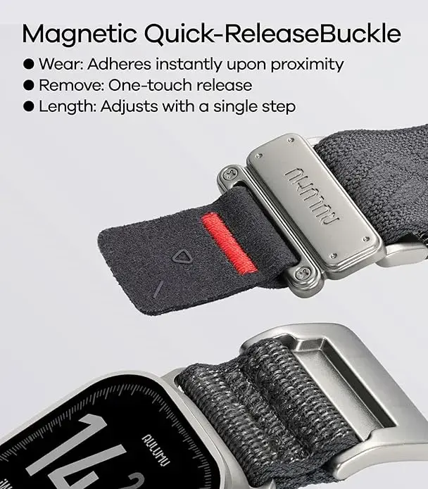 AULUMU Magnetisch Apple Watch Bandje 49/46/45/44/42MM Structuur Zwart afbeelding 4