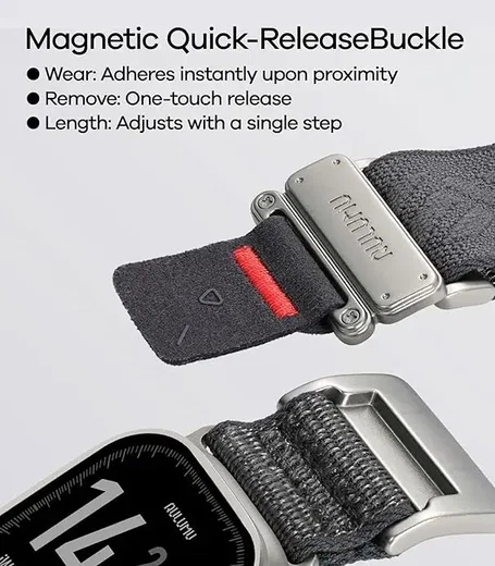 AULUMU Magnetisch Apple Watch Bandje 49/46/45/44/42MM Structuur Zwart afbeelding 4