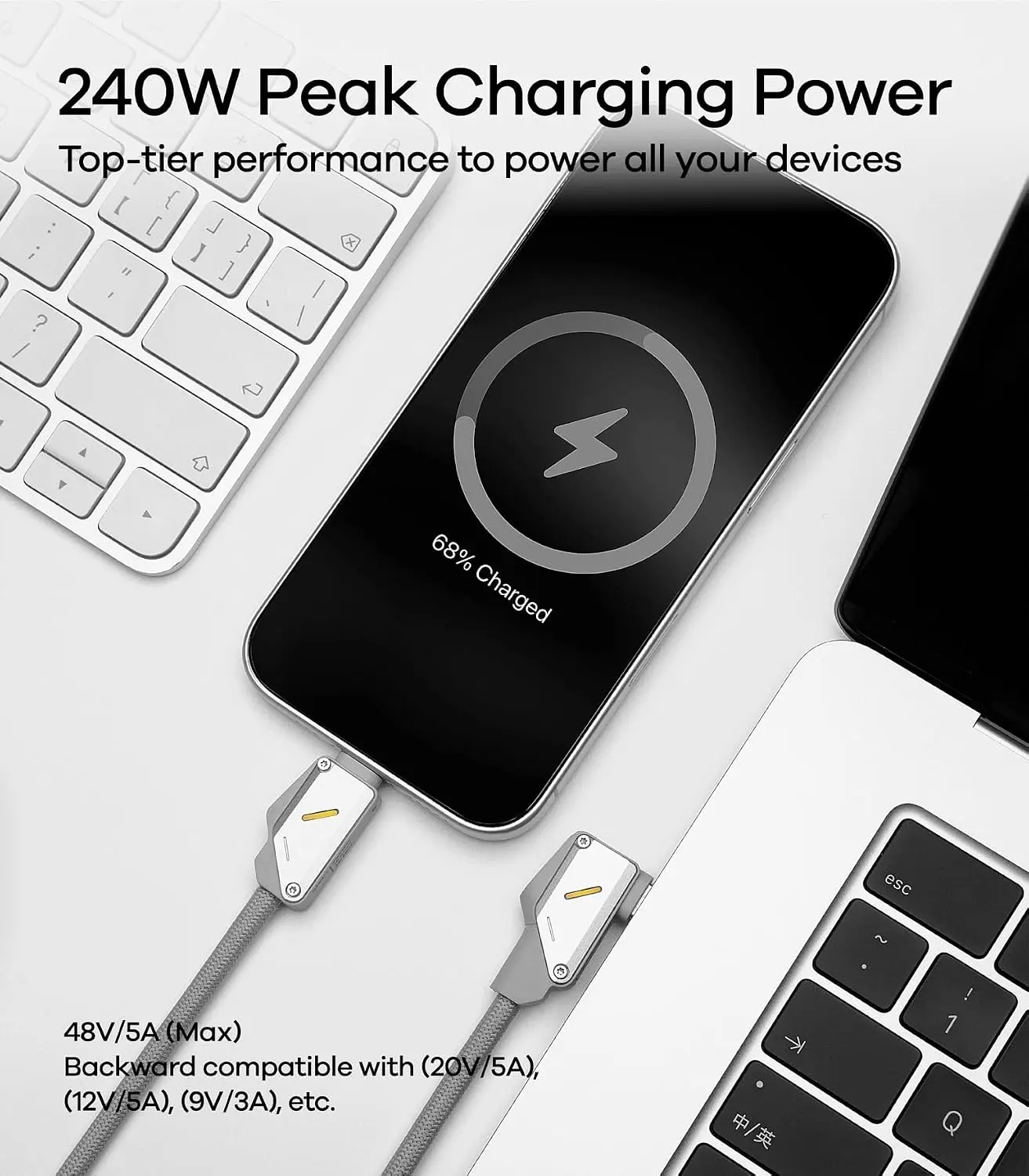 AULUMU M07 USB-C - USB-C Kabel 240W Fast Charge 10Gbps 4K 60Hz 1.2 M Aluminium afbeelding 3