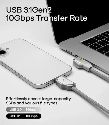 AULUMU M07 USB-C - USB-C Kabel 240W Fast Charge 10Gbps 4K 60Hz 1.2 M Aluminium afbeelding 5