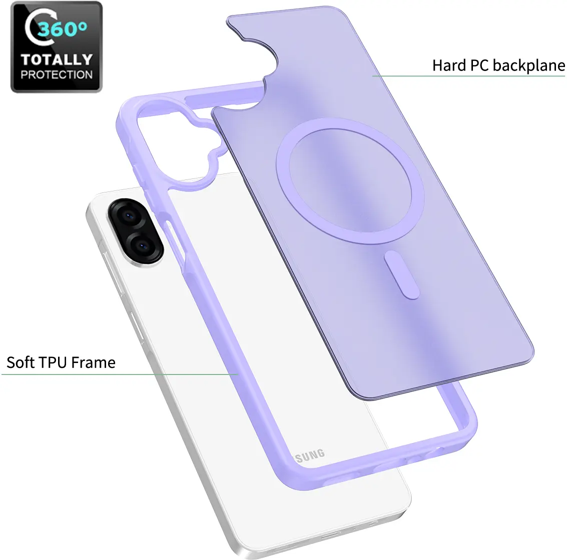 Samsung Galaxy A08 Hybrid Hoesje met MagSafe Back Cover Matte Paars afbeelding 4