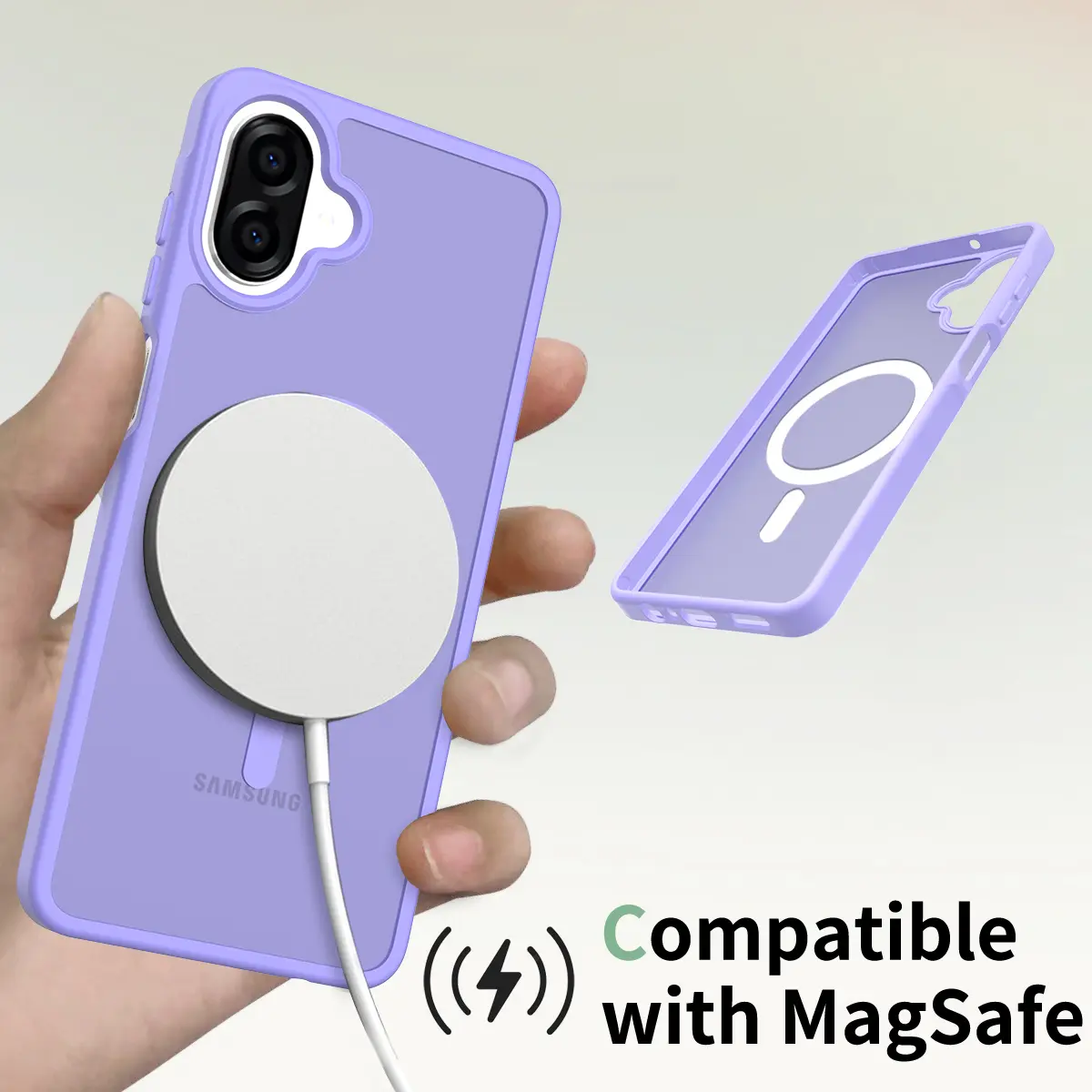 Samsung Galaxy A08 Hybrid Hoesje met MagSafe Back Cover Matte Paars afbeelding 5