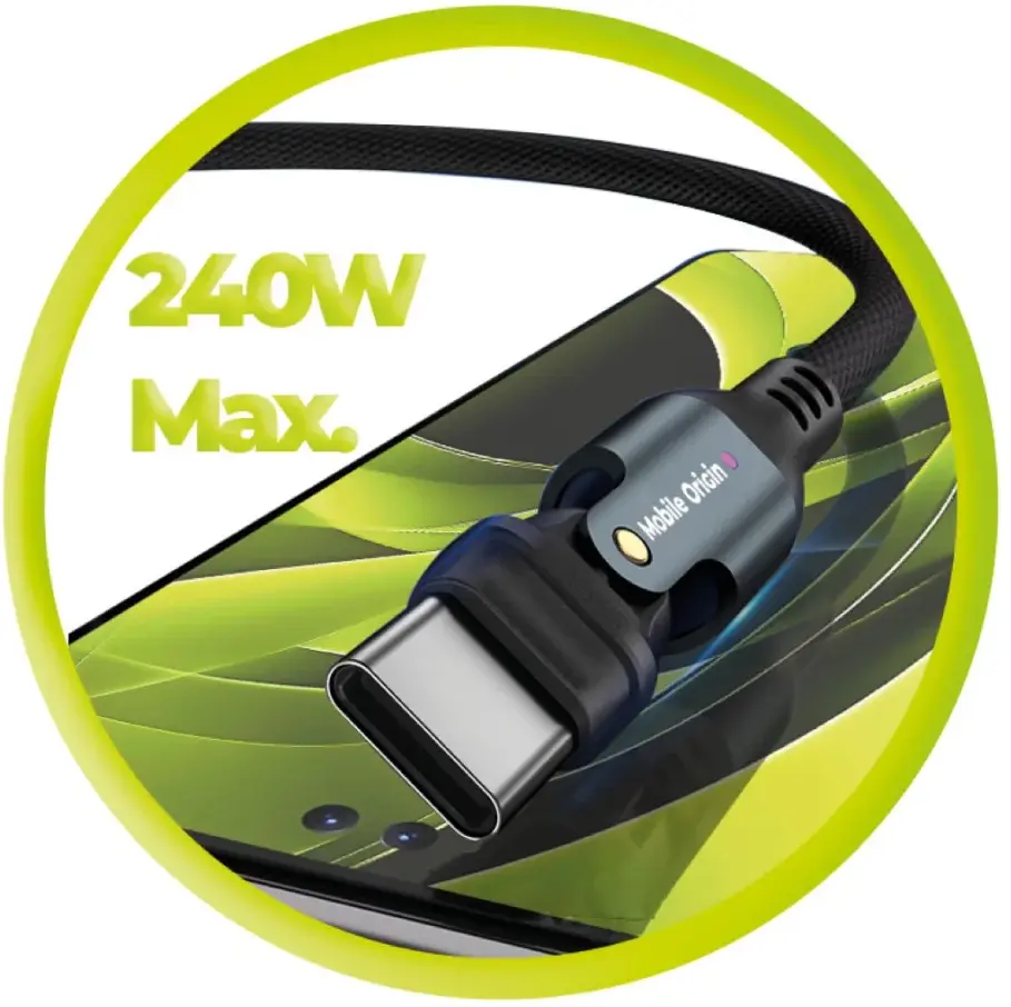 Mobile Origin USB-C naar USB-C Kabel 240W Draaibaar 1 Meter Zwart afbeelding 8