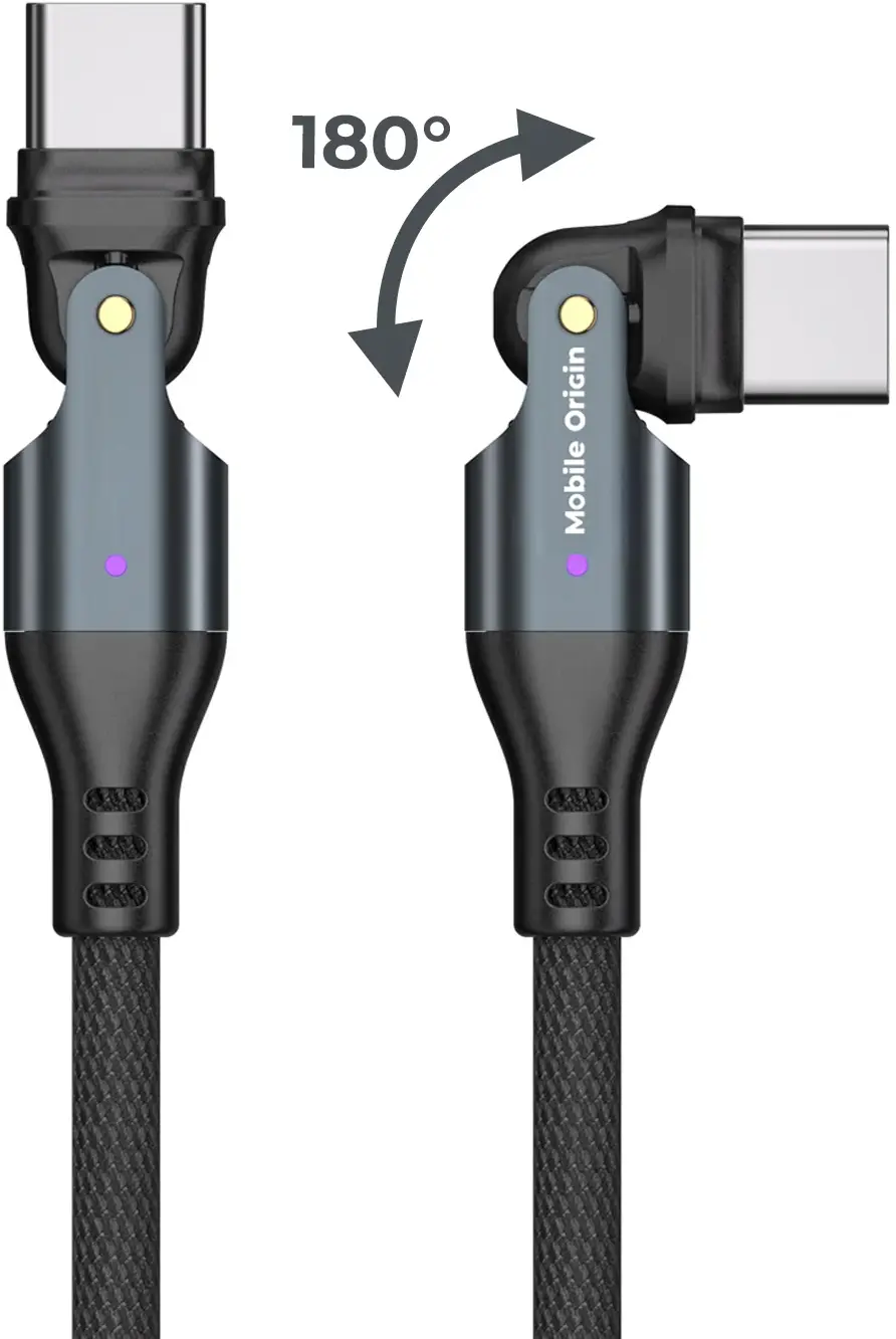 Mobile Origin USB-C naar USB-C Kabel 240W Draaibaar 1 Meter Zwart afbeelding 2