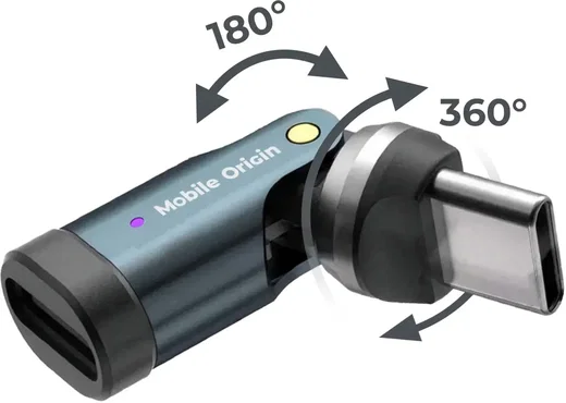 Mobile Origin USB-C Adapter 240W 540° Draaibaar USB-C naar USB-C Grijs afbeelding 2
