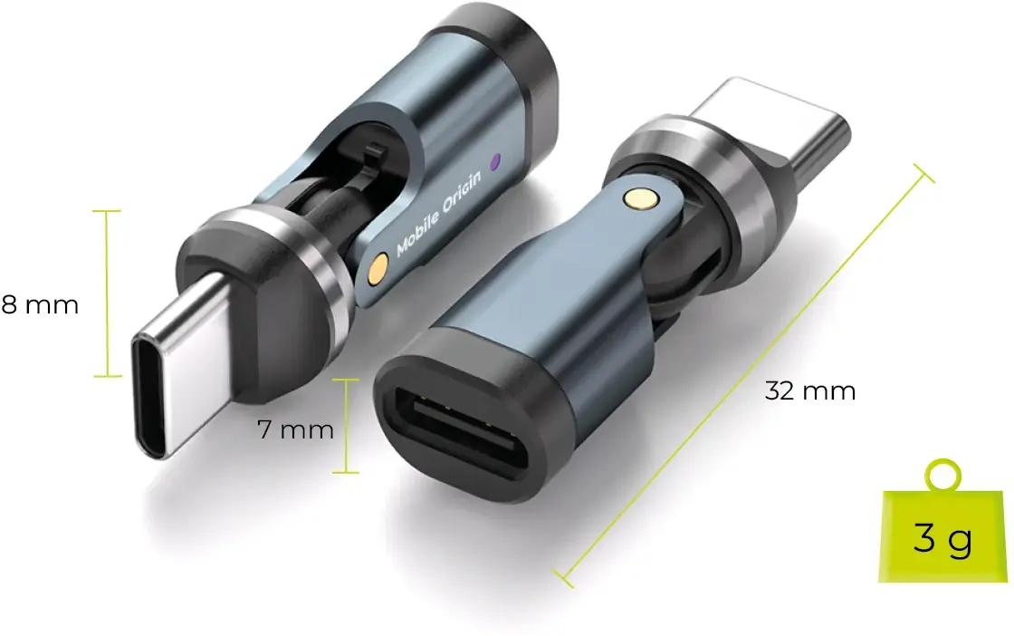 Mobile Origin USB-C Adapter 240W 540° Draaibaar USB-C naar USB-C Grijs afbeelding 12