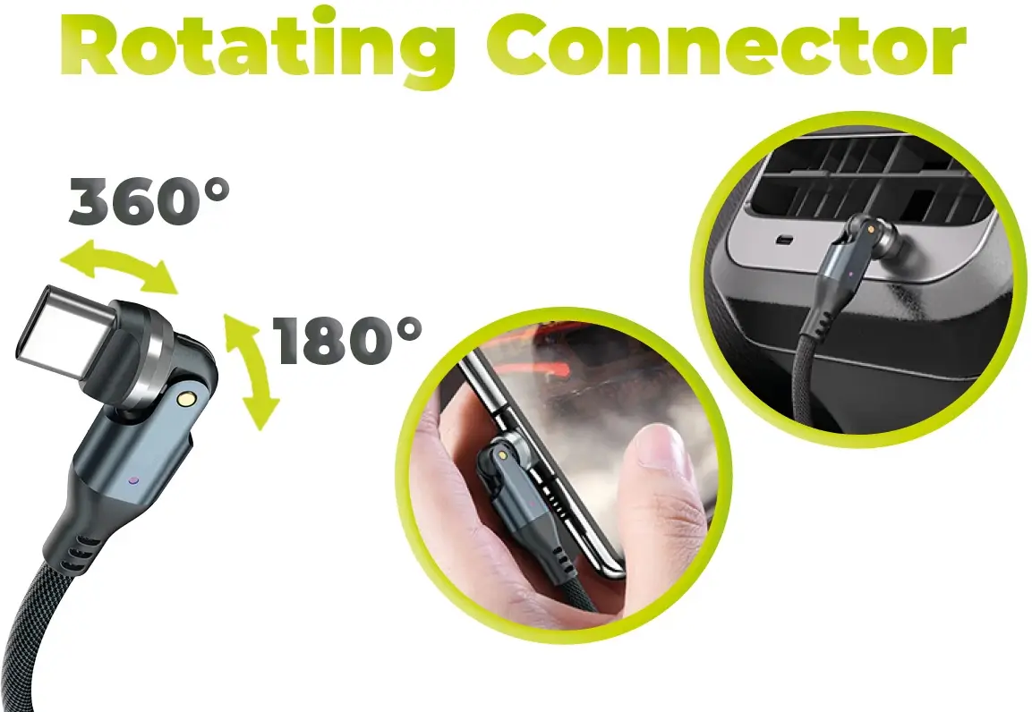 Mobile Origin USB-C naar USB-C Kabel 240W 540° Draaibaar 1 Meter Zwart afbeelding 6