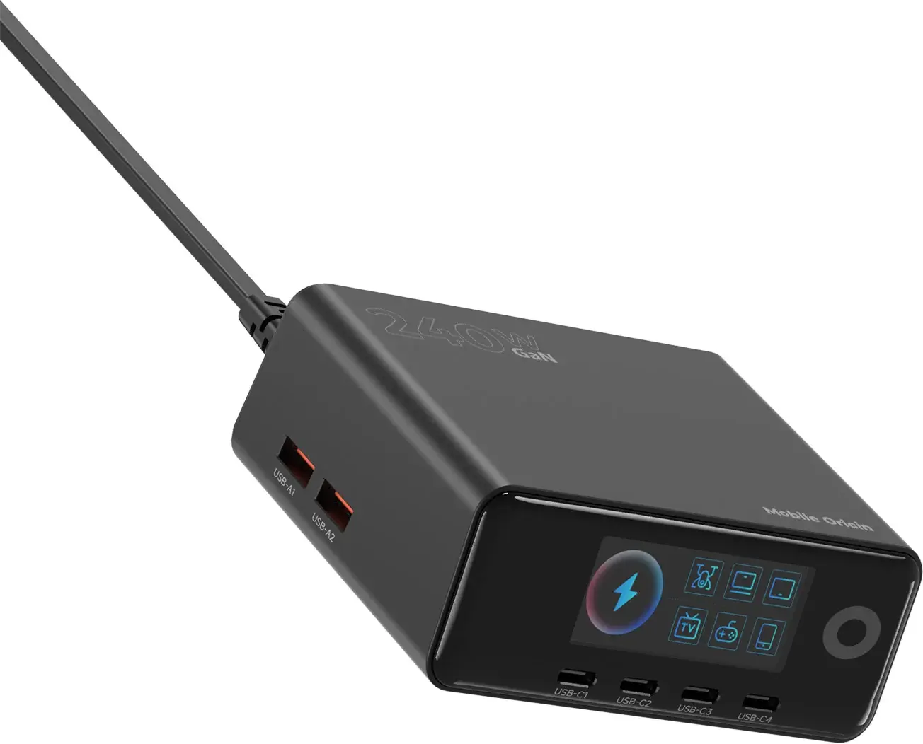 Mobile Origin (240W) GaN 6-Poorts USB-A / USB-C Oplaadstation met Display afbeelding 3