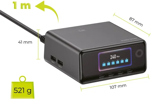 Mobile Origin (240W) GaN 6-Poorts USB-A / USB-C Oplaadstation met Display afbeelding 13