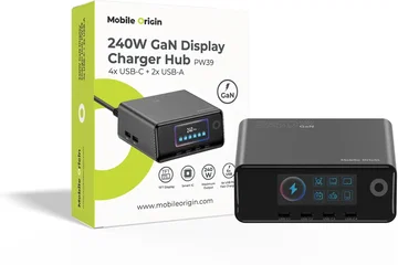 Mobile Origin (240W) GaN 6-Poorts USB-A / USB-C Oplaadstation met Display