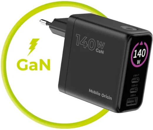Mobile Origin GaN Oplader 140W met Display 2x USB-C + USB-A PD Zwart afbeelding 11