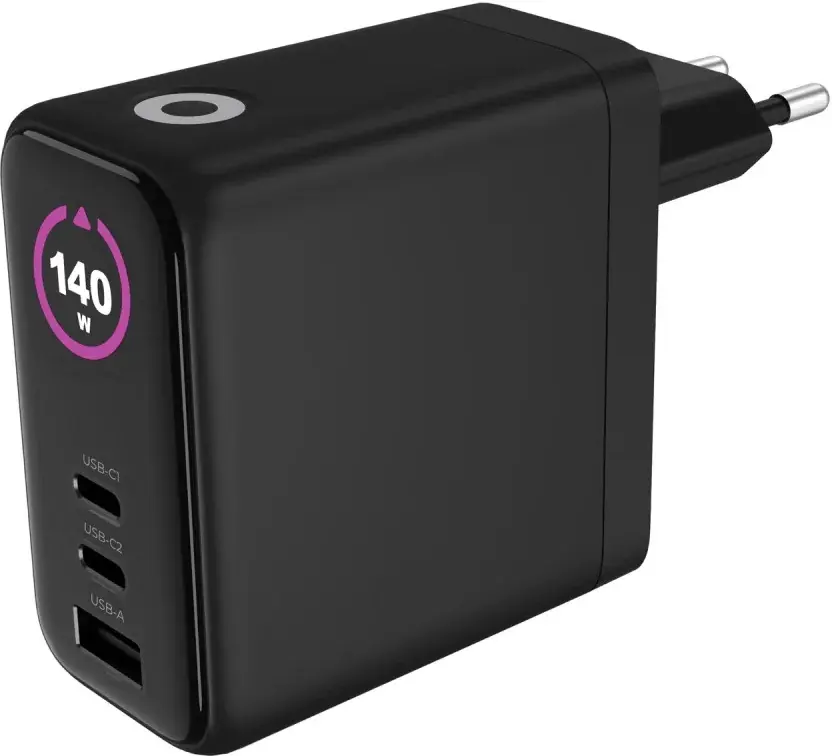 Mobile Origin GaN Oplader 140W met Display 2x USB-C + USB-A PD Zwart afbeelding 7