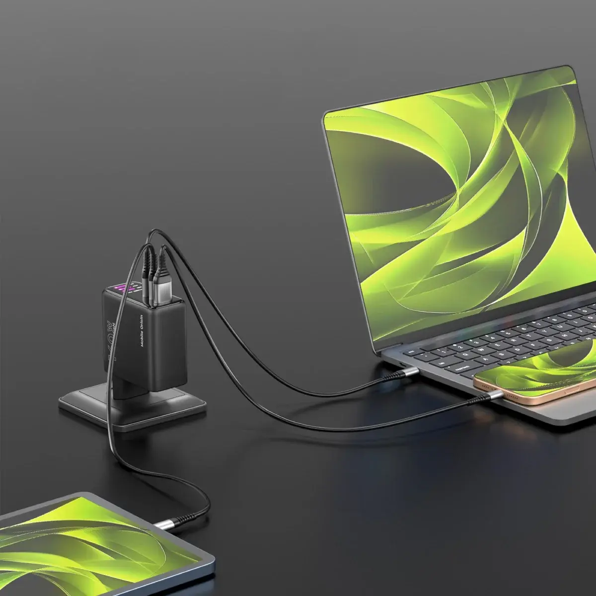 Mobile Origin GaN Oplader 140W met Display 2x USB-C + USB-A PD Zwart afbeelding 8