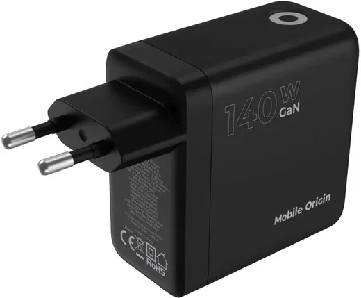 Mobile Origin GaN Oplader 140W met Display 2x USB-C + USB-A PD Zwart afbeelding 6