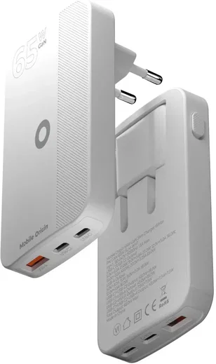 Mobile Origin GaN Oplader 65W 2x USB-C + 1x USB-A PD Wit afbeelding 3