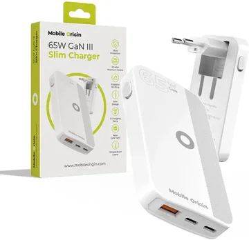 Mobile Origin GaN Oplader 65W 2x USB-C + 1x USB-A PD Wit