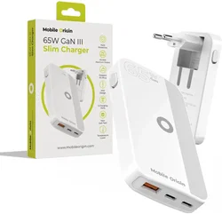 Mobile Origin GaN Oplader 65W 2x USB-C + 1x USB-A PD Wit afbeelding