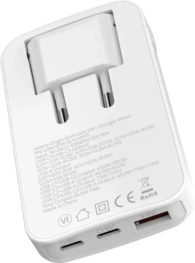 Mobile Origin GaN Oplader 65W 2x USB-C + 1x USB-A PD Wit afbeelding 6