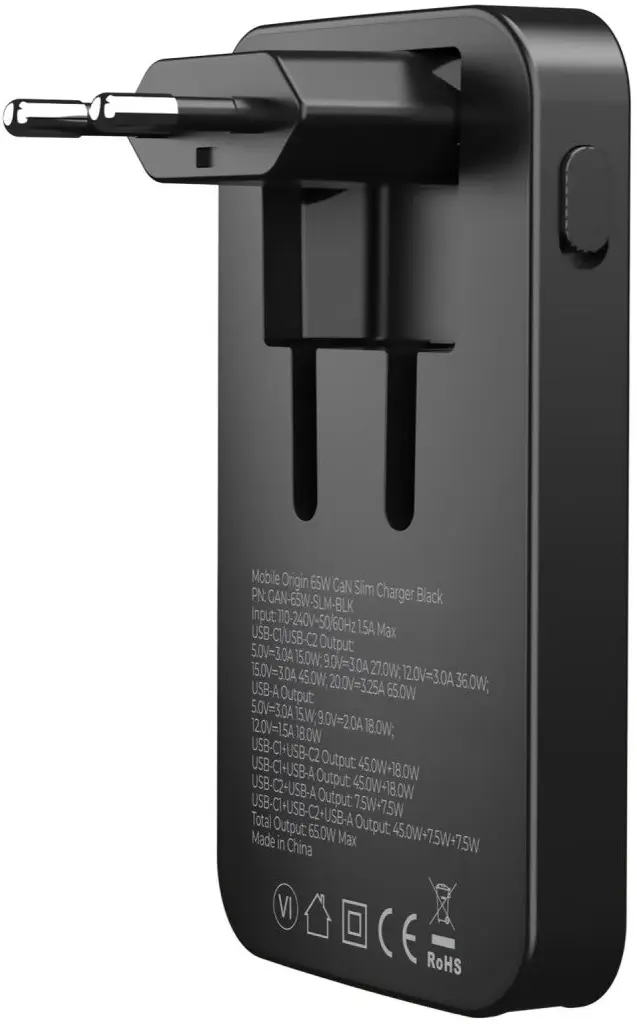 Mobile Origin GaN Oplader 65W 2x USB-C + 1x USB-A PD Zwart afbeelding 5