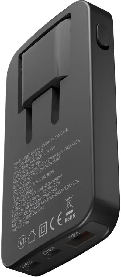 Mobile Origin GaN Oplader 65W 2x USB-C + 1x USB-A PD Zwart afbeelding 7