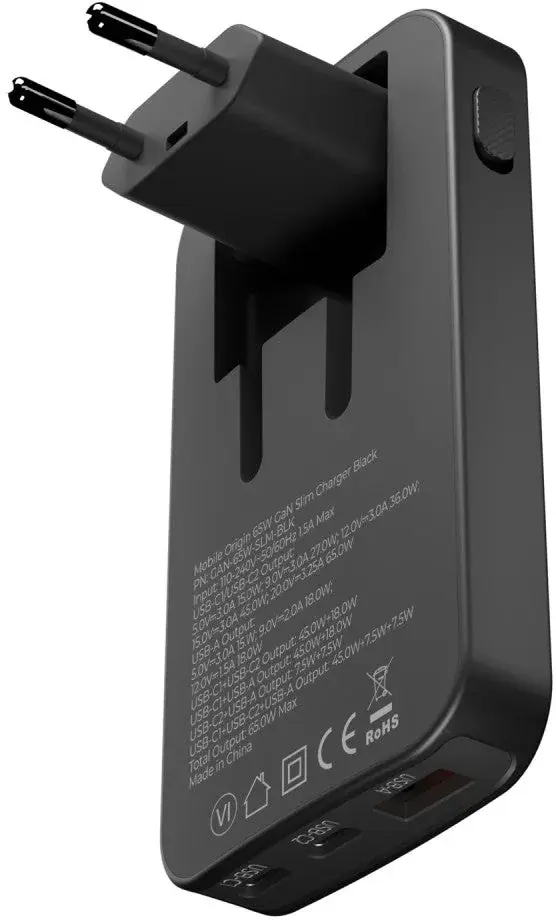 Mobile Origin GaN Oplader 65W 2x USB-C + 1x USB-A PD Zwart afbeelding 8