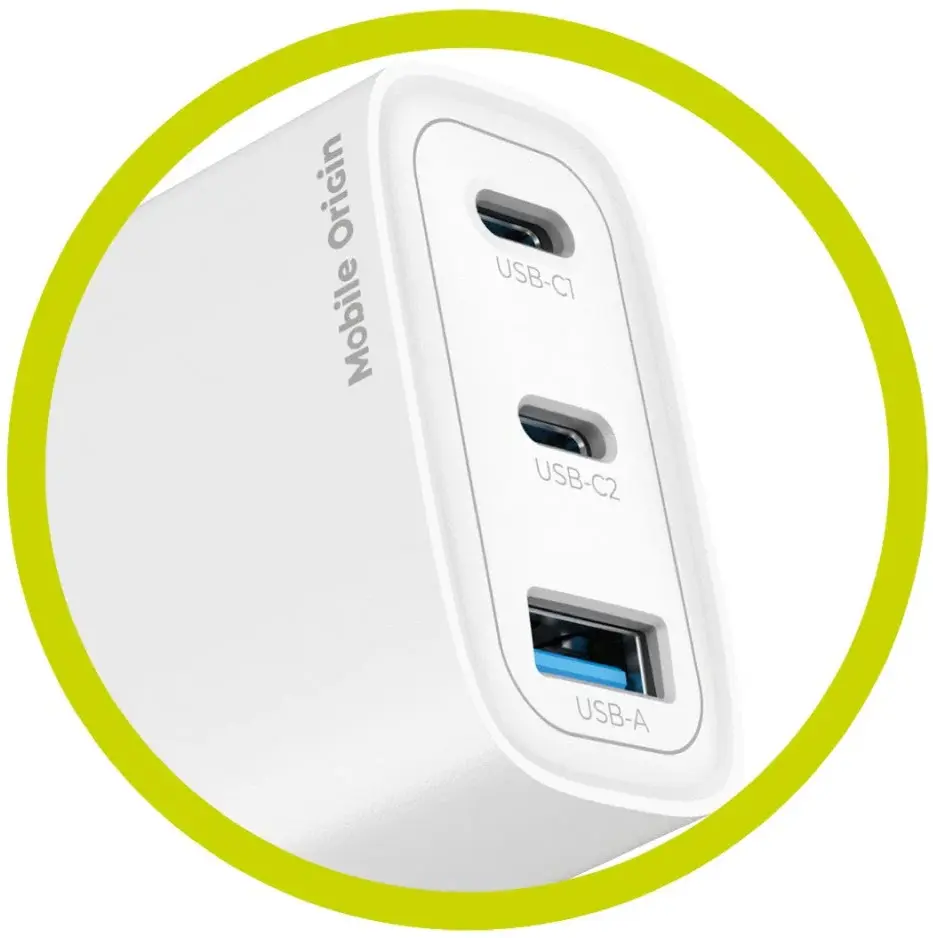 Mobile Origin GaN Oplader 40W 1x USB-A / 2x USB-C Power Delivery Wit afbeelding 5