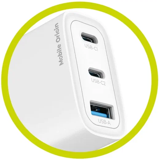 Mobile Origin GaN Oplader 40W 1x USB-A / 2x USB-C Power Delivery Wit afbeelding 5
