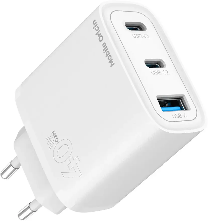 Mobile Origin GaN Oplader 40W 1x USB-A / 2x USB-C Power Delivery Wit afbeelding 2