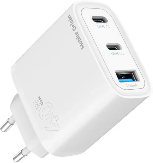 Mobile Origin GaN Oplader 40W 1x USB-A / 2x USB-C Power Delivery Wit afbeelding 2