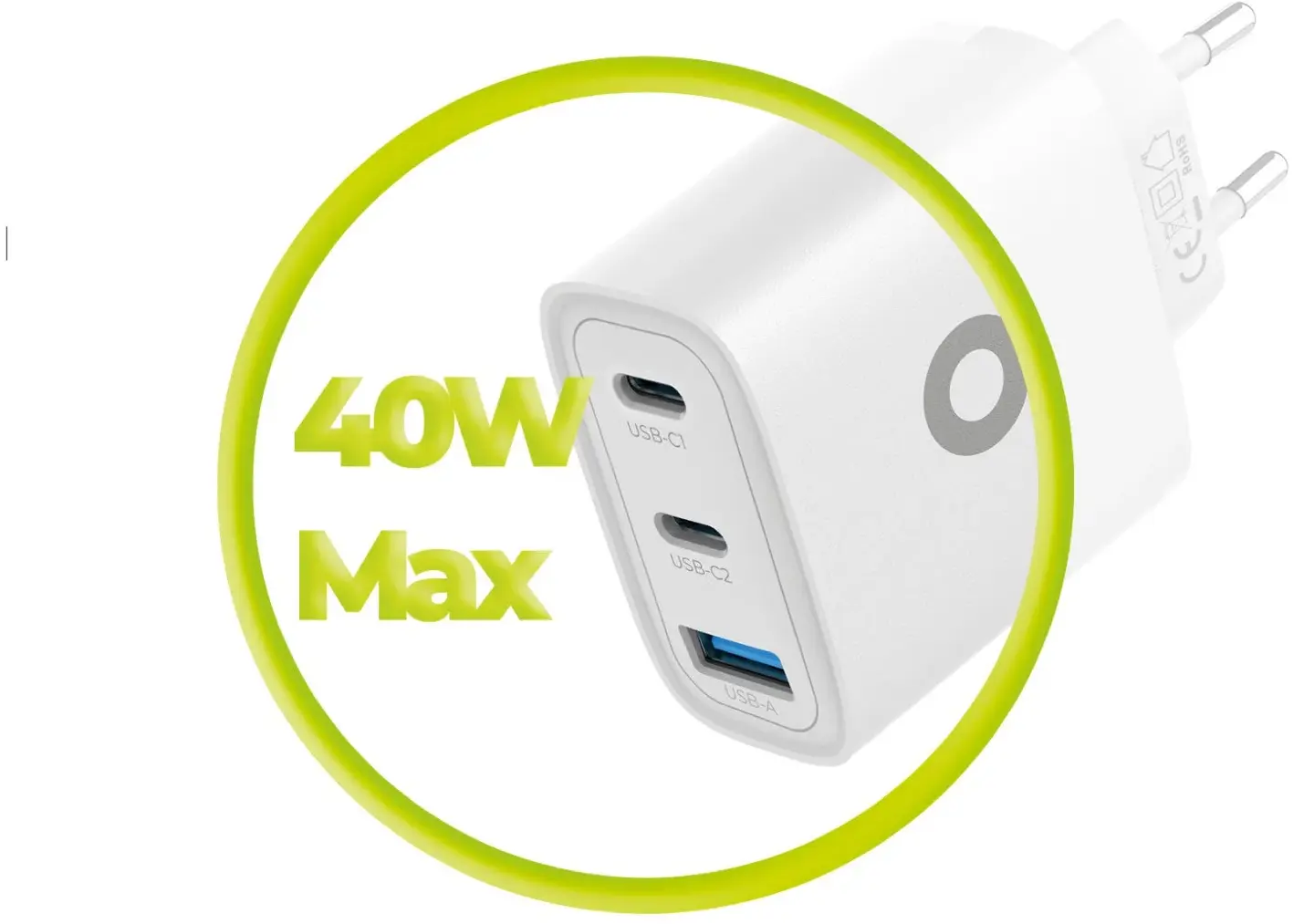 Mobile Origin GaN Oplader 40W 1x USB-A / 2x USB-C Power Delivery Wit afbeelding 6