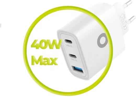 Mobile Origin GaN Oplader 40W 1x USB-A / 2x USB-C Power Delivery Wit afbeelding 6