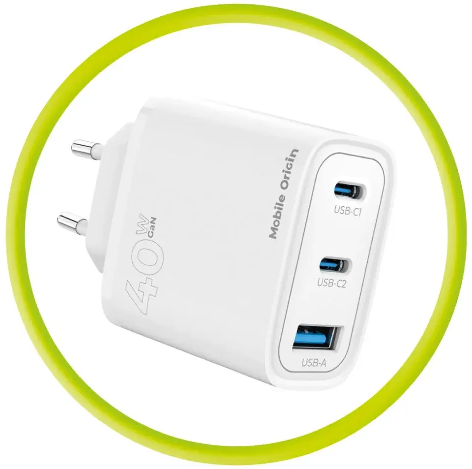 Mobile Origin GaN Oplader 40W 1x USB-A / 2x USB-C Power Delivery Wit afbeelding 10